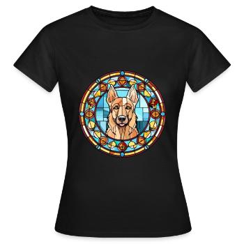 Berger d’Europe de l’Est chien race vitrail Col - T-shirt Femme - noir - Devant - AI Model Female 172 dark (172cm)