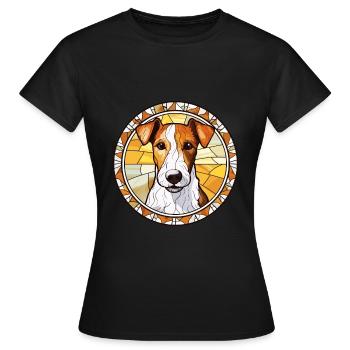 Foxterrier Glatte Hunderasse Buntglas Colorfu - Frauen T-Shirt - Schwarz - Vorne - AI Model Female 172 dark (172cm)