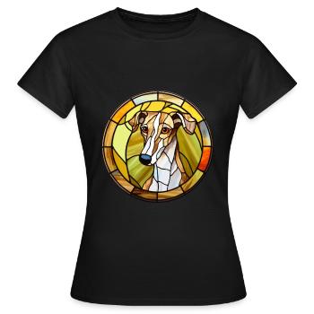 Lurcher chien race vitrail coloré Watercolo - T-shirt Femme - noir - Devant - AI Model Female 172 dark (172cm)