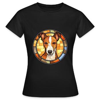 Glatter Foxterrier Hunderasse Buntglas Colorfu - Frauen T-Shirt - Schwarz - Vorne - AI Model Female 172 dark (172cm)