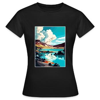 Blue Lagoon Iceland Vintage Travel Poster Souvenir - Women's T-Shirt - black - Front - AI Model Female 172 dark (172cm)
