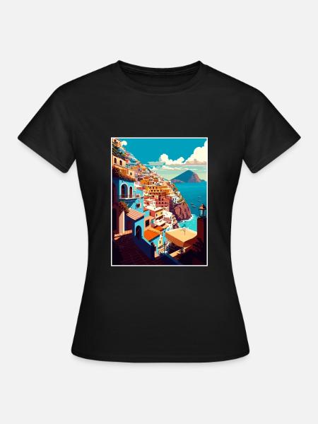 Positano Italie Vintage voyage affiche WPA Souvenir - T-shirt Femme - noir