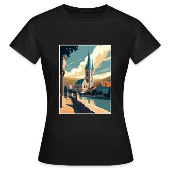Krems An der Donau Österreich Vintage Reiseposter - Frauen T-Shirt - Schwarz - Vorne - AI Model Female 172 dark (172cm)