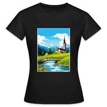 Ramsau Allemagne Berchtesgaden Vintage Travel Poster - T-shirt Femme - noir - Devant - AI Model Female 172 dark (172cm)