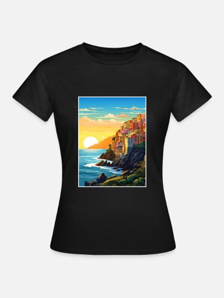 Cinque Terre Italie Décoration Patmos Affiche De Voyage - T-shirt Femme - noir