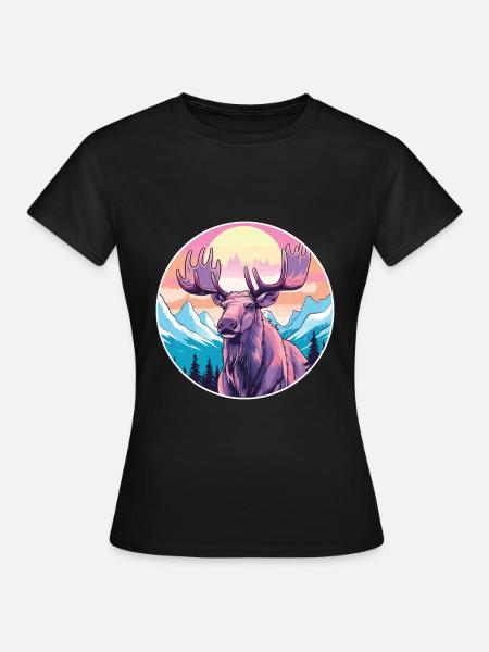Łoś Akwarela Kreskówka Kawaii Pet Animal Colorfu - T-shirt dam - svart