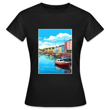 Plymouth England Vintage Reiseposter Souvenir - Frauen T-Shirt - Schwarz - Vorne - AI Model Female 172 dark (172cm)