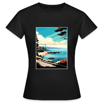 Monterey Bay Californie Vintage voyage affiche WPA - T-shirt Femme - noir - Devant - AI Model Female 172 dark (172cm)