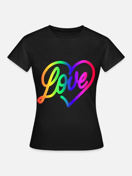 Love LOVE love Herz Regenbogen - Frauen T-Shirt - Schwarz