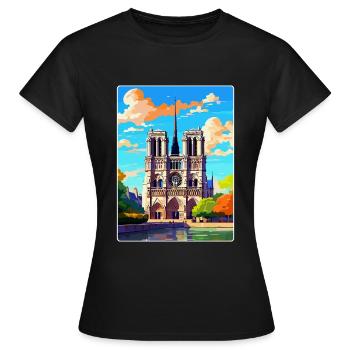 Notre Dame Frankreich Vintage Reiseplakat Souvenir - Frauen T-Shirt - Schwarz - Vorne - AI Model Female 172 dark (172cm)
