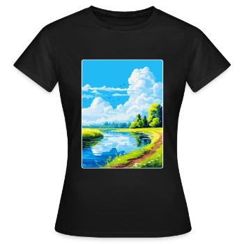 Donau Auen Deutschland Vintage Reiseplakat Souvenir - Frauen T-Shirt - Schwarz - Vorne - AI Model Female 172 dark (172cm)