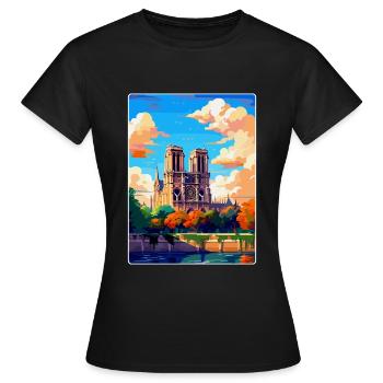 Notre Dame Frankreich Vintage Reiseplakat Souvenir - Frauen T-Shirt - Schwarz - Vorne - AI Model Female 172 dark (172cm)