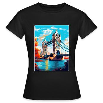 Tower Bridge England Uk Reise Poster Souvenir WPA - Frauen T-Shirt - Schwarz - Vorne - AI Model Female 172 dark (172cm)