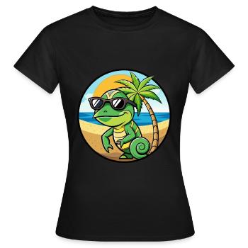 Chamäleon Lustige Cartoon Sommer Strand Sonnenbrille - Frauen T-Shirt - Schwarz - Vorne - AI Model Female 172 dark (172cm)