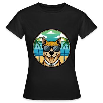 Cao De Castro Laboreiro Hunderasse Cartoon Strand - Frauen T-Shirt - Schwarz - Vorne - AI Model Female 172 dark (172cm)