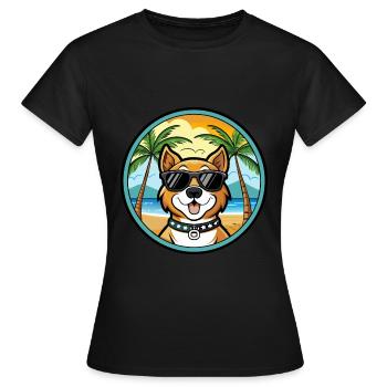 Cao De Castro Laboreiro Hunderasse Cartoon Strand - Frauen T-Shirt - Schwarz - Vorne - AI Model Female 172 dark (172cm)