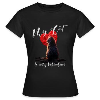 Chat pour la Saint-Valentin - Mon chat est mon Valentin - T-shirt Femme - noir - Devant - AI Model Female 172 dark (172cm)