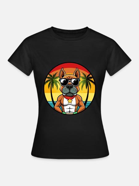 Duitse Boxer Dog Breed Cartoon Zonnebril Strand - Dame-T-shirt - sort