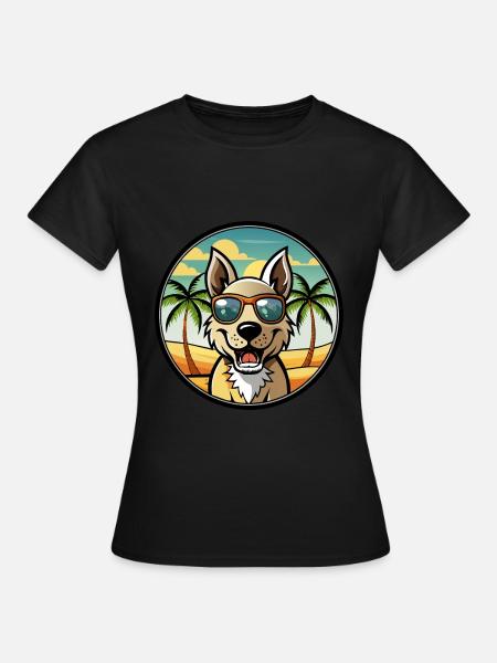 Indien Paria Chien Race Dessin Animé Lunettes De Soleil Plage - T-shirt Femme - noir