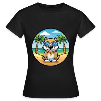 Milieu Asiatique Ovtcharka Chien Race Dessin Animé Plage - T-shirt Femme - noir - Devant - AI Model Female 172 dark (172cm)