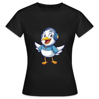 Seagull Funny Cartoon Character Headphone Music - Women's T-Shirt - black - Front - AI Model Female 172 dark (172cm)