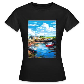 Bude Cornwall England Reiseposter Souvenir WPA - Frauen T-Shirt - Schwarz - Vorne - AI Model Female 172 dark (172cm)