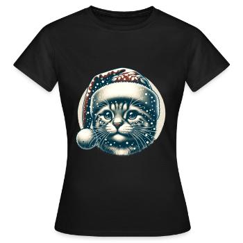 Christmas Cat Vintage Snowfall - Women's T-Shirt - black - Front - AI Model Female 172 dark (172cm)
