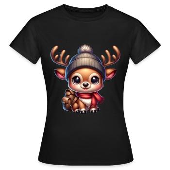 École Renne Écolier Écolier Temps Scolaire Noël - T-shirt Femme - noir - Devant - AI Model Female 172 dark (172cm)