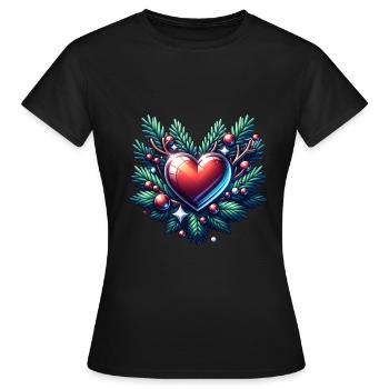Coeur de Noël Couronne de Noël Avent - T-shirt Femme - noir - Devant - AI Model Female 172 dark (172cm)