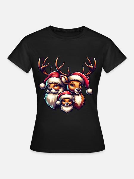 Weihnachts Rentier Familie Weihnachtsmütze - Frauen T-Shirt - Schwarz