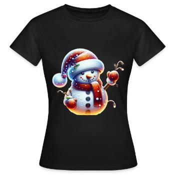 Schneemann Lustig Lichterkette Schneebälle - Frauen T-Shirt - Schwarz - Vorne - AI Model Female 172 dark (172cm)