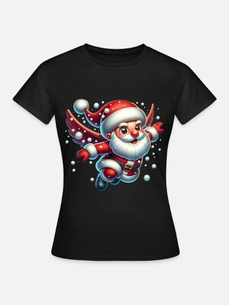 Weihnachtsmann Schneebälle - Frauen T-Shirt - Schwarz