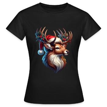 Hirschgeweih Weihnachtsmütze - Frauen T-Shirt - Schwarz - Vorne - AI Model Female 172 dark (172cm)