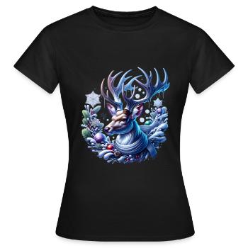Cerf d’hiver Hiver - T-shirt Femme - noir - Devant - AI Model Female 172 dark (172cm)