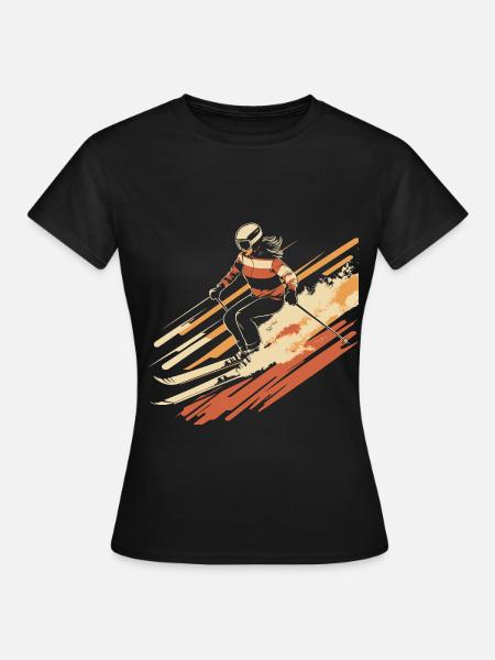 Frau Ski fahren vintage - Dame-T-shirt - sort