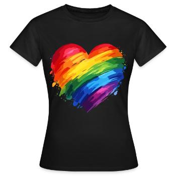 Regenbogen-Herz– Bunte Vielfalt Liebe – LGBTQ - Frauen T-Shirt - Schwarz - Vorne - AI Model Female 172 dark (172cm)