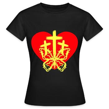 Coeur, Papillon, Croix, Croix, Réincarnation - T-shirt Femme - noir - Devant - AI Model Female 172 dark (172cm)