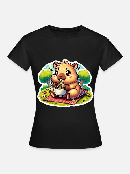 Capybara Ramen Kawaii Anime - Frauen T-Shirt - Schwarz