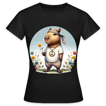 Capybara Hippie Peace - Frauen T-Shirt - Schwarz - Vorne - AI Model Female 172 dark (172cm)