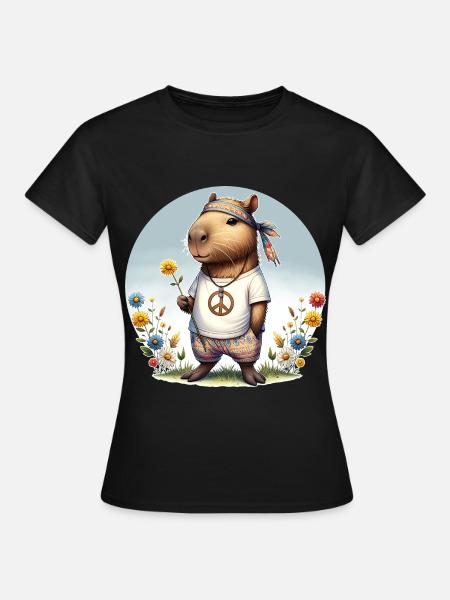 Capybara Hippie Peace - Frauen T-Shirt - Schwarz