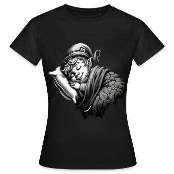 Schlafender Leprechaun (Irischer Kobold) - Frauen T-Shirt - Schwarz - Vorne - AI Model Female 172 dark (172cm)