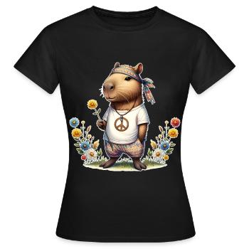 Capybara Hippie Peace - Frauen T-Shirt - Schwarz - Vorne - AI Model Female 172 dark (172cm)