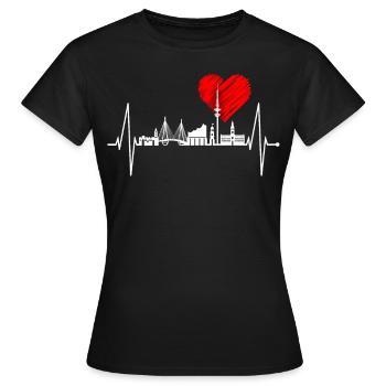 Battement de coeur de skyline de Hambourg Fan du port de Hambourg - T-shirt Femme - noir - Devant - AI Model Female 172 dark (172cm)