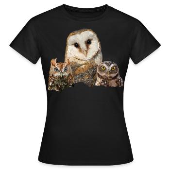 Scops Eule, kleine Eule und Eule - Frauen T-Shirt - Schwarz - Vorne - AI Model Female 172 dark (172cm)