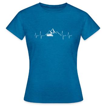 Camping-car à motif de montagnes Heartbeat - T-shirt Femme - bleu saphir antique chiné - Devant - AI Model Female 172 dark (172cm)
