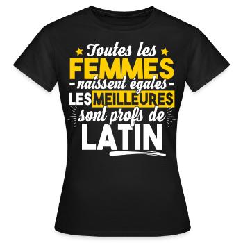 Prof Professeur Latin Métier Citations Noël - T-shirt Femme - noir - Devant - AI Model Female 172 dark (172cm)