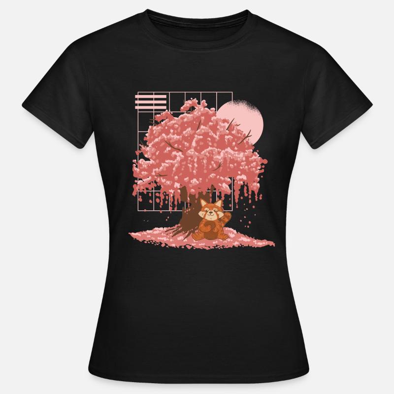 Red Panda Japanese Cherry Blossom Tree - Women's T-Shirt - black