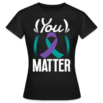 Prévention du suicide avec sarcelle et violet - T-shirt Femme - noir - Devant - AI Model Female 172 dark (172cm)
