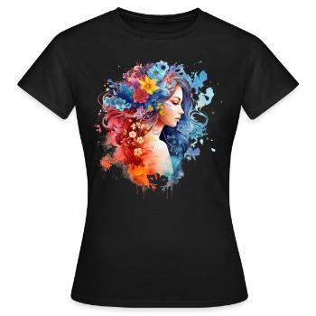 Aquarell Blumenpracht Damen T-Shirt - Frauen T-Shirt - Schwarz - Vorne - AI Model Female 172 dark (172cm)