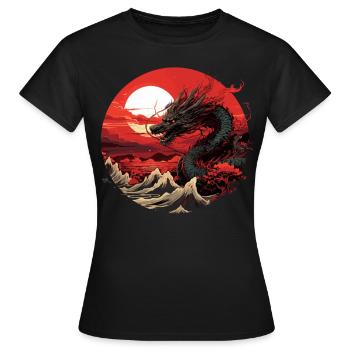 Stampa del drago giapponese - Maglietta da donna - nero - Fronte - AI Model Female 172 dark (172cm)